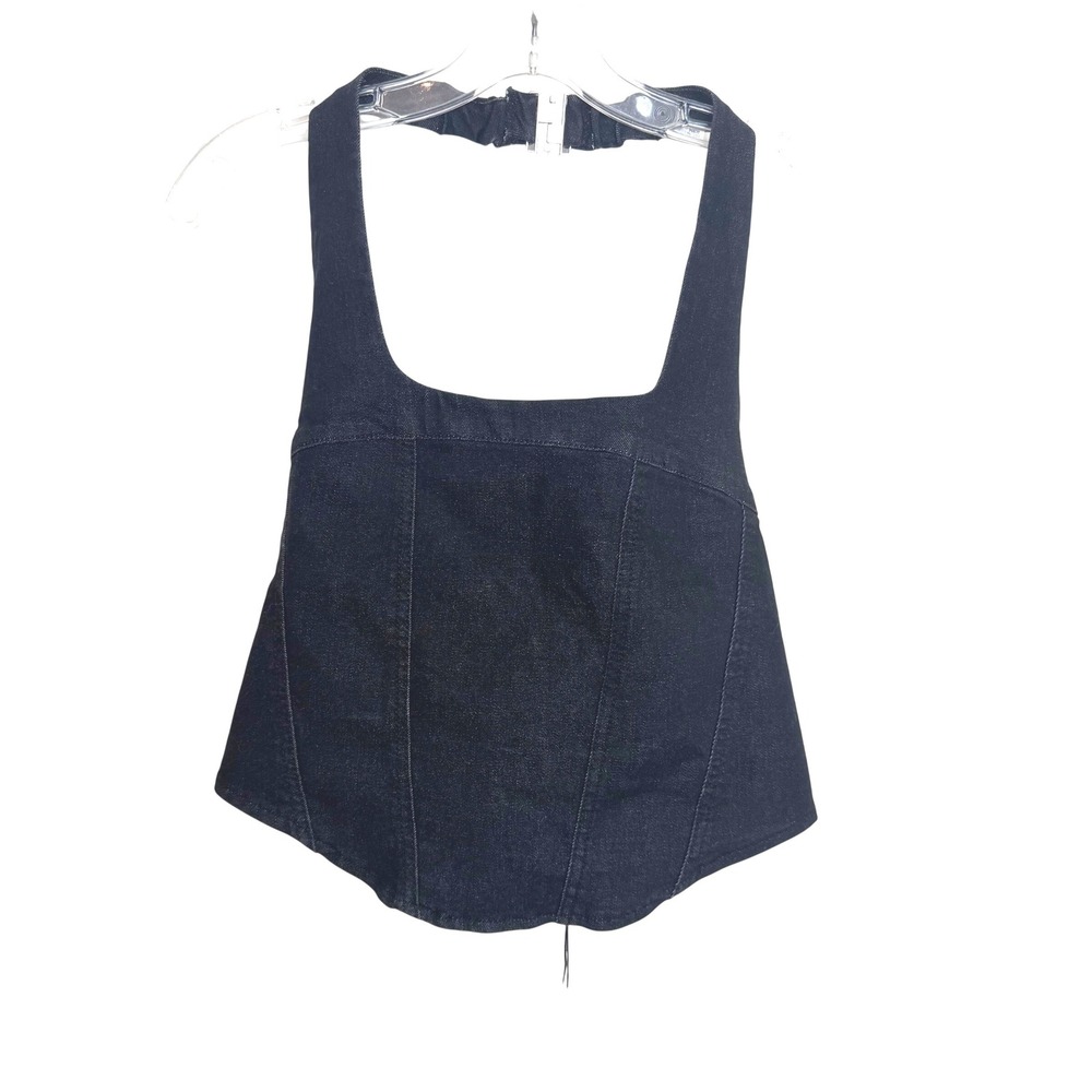 Hunter & Brown Halter Top Denim Corset Black XL Goth Chic Biker Cowgirl Sexy